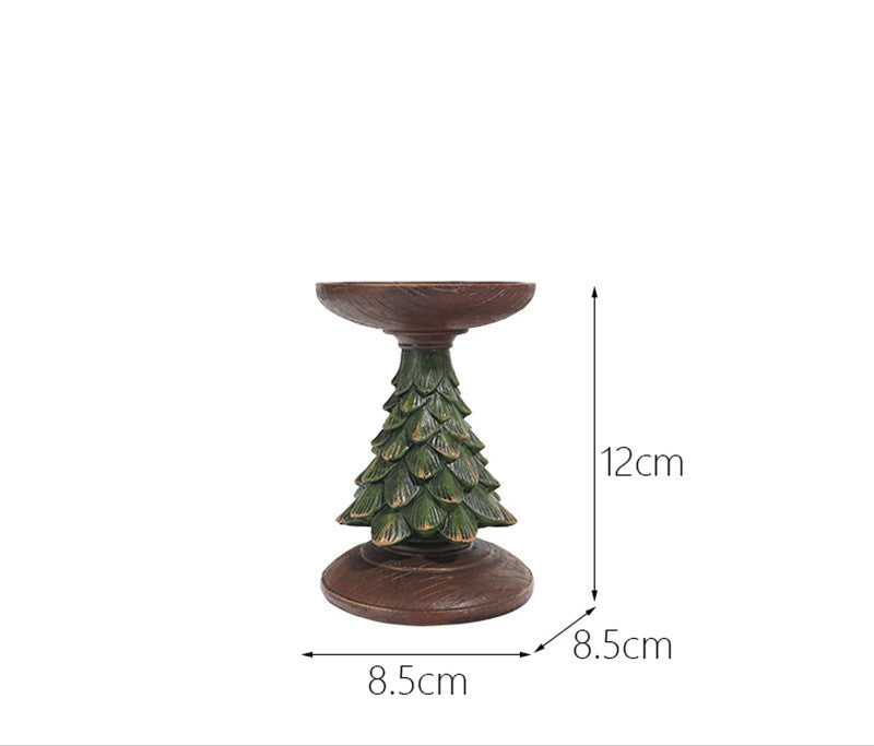 Resin Wooden Christmas Tree Candle Holder Base Figurine Christmas Decorations Candlestick Craft Home Living Room Decor