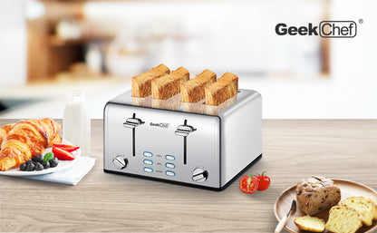 Geek Toaster 4 Slice, Extra-Wide Slot Dual Control Panels Of Bagel