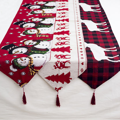 Christmas Elk Snowman Table Runner Decorations