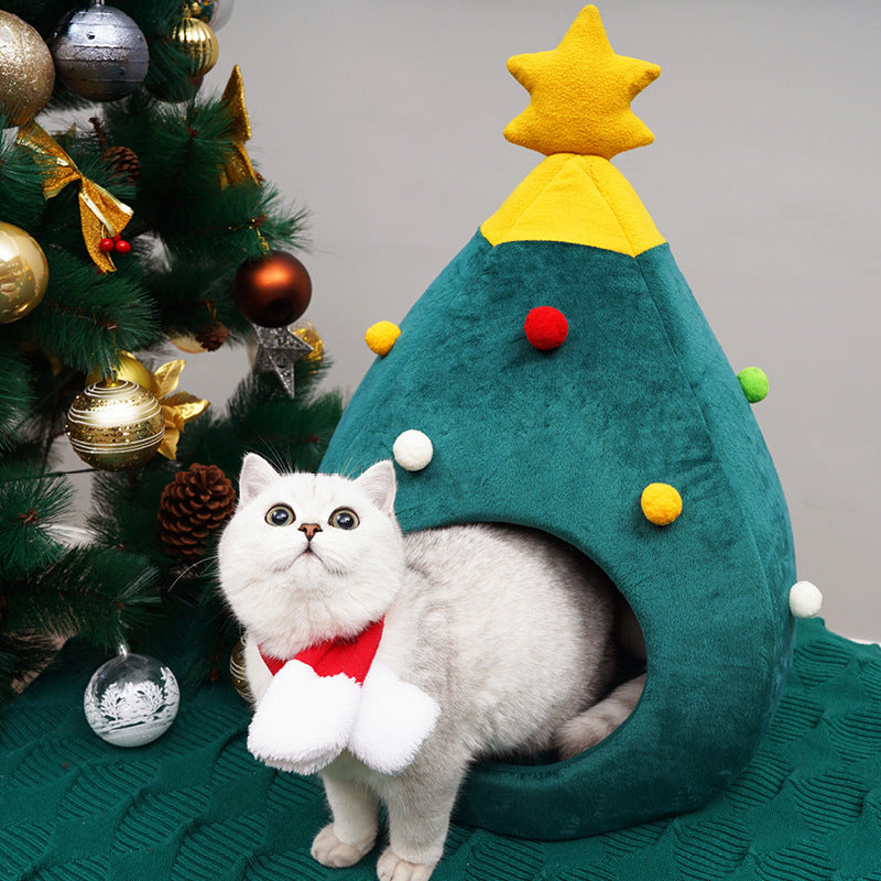 Christmas Tree Cat Bed Winter House