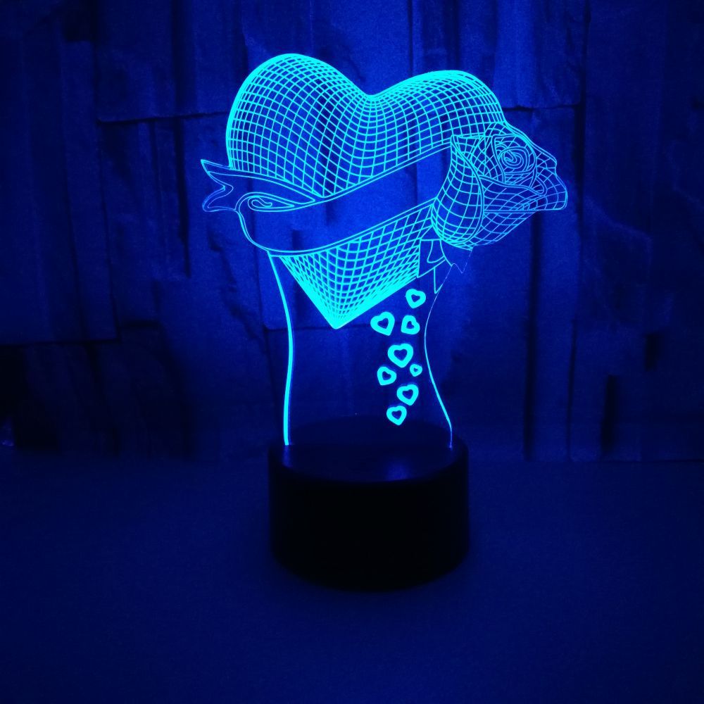 Loving Heart With Rose valentine gift Name 3D Effect Optical Illusion Table Lamp