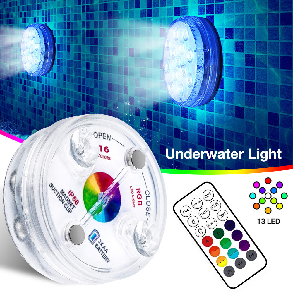 13 Led Submersible Light for Swimming Pool Garden Fountain Bathroom IP68 Waterproof Underwater Lamp with Suction Cup RF Remote