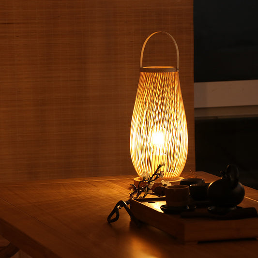 Japanese Style Bedside Lamp Modern Minimalist Bamboo Weaving