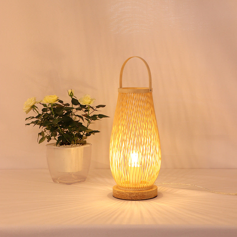 Japanese Style Bedside Lamp Modern Minimalist Bamboo Weaving