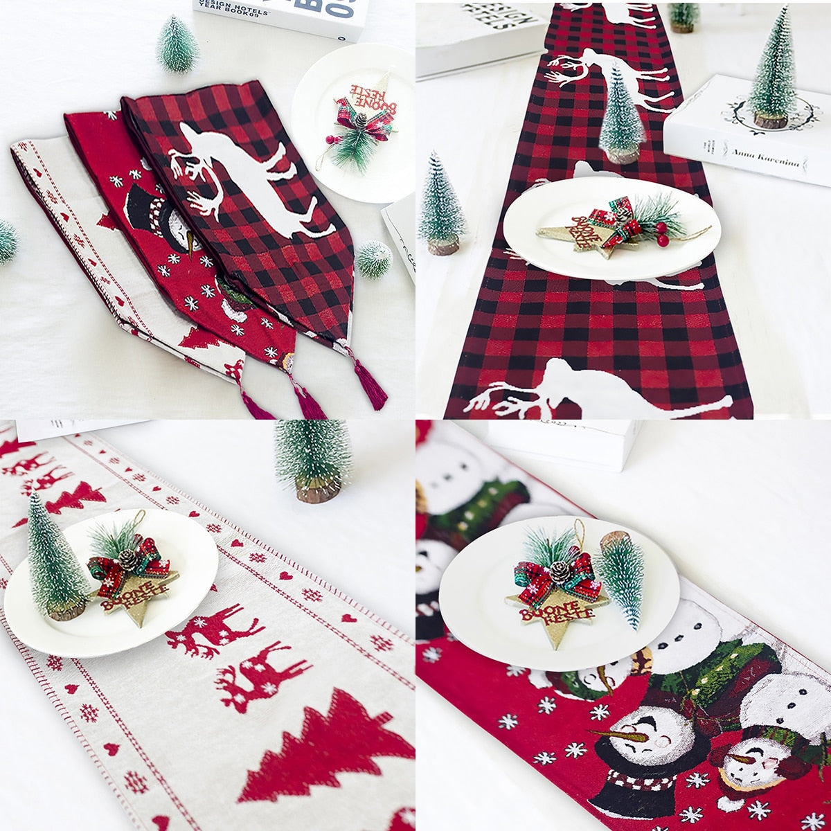 Christmas Elk Snowman Table Runner Decorations