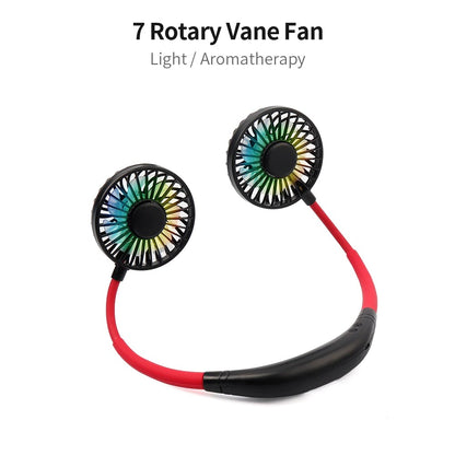 Neckband Fan, Mini Portable USB Double Fans Air Cooler