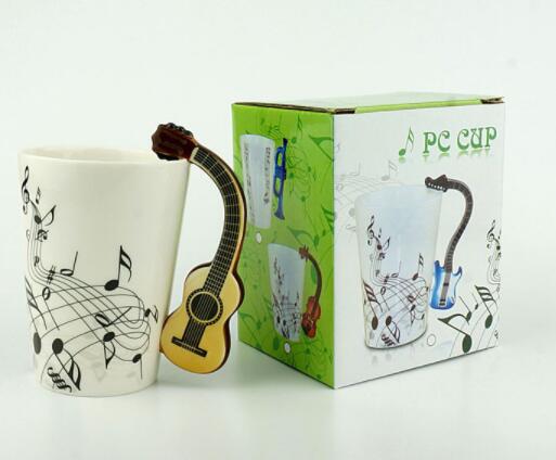 Creative Music Violin Style Guitar Ceramic Mug Coffee Tea Milk Stave Cups With Handle Coffee Mug Novelty Gifts