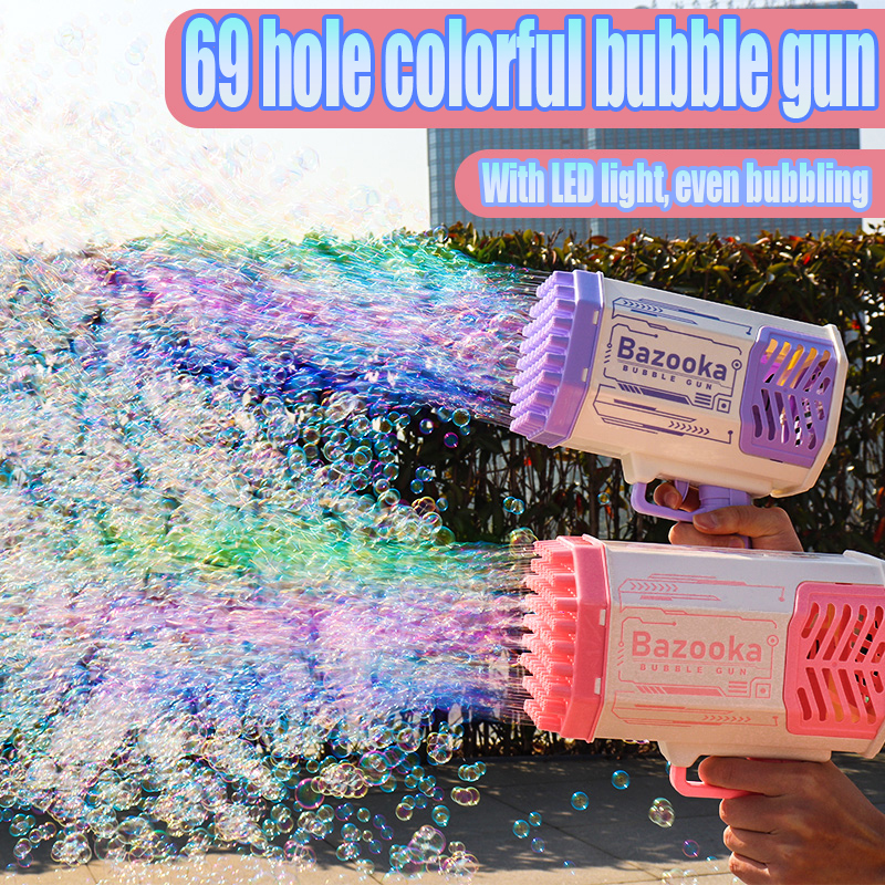 Bubble Gun Machine 69 Holes, Automatic Blower With Light Toys For Kids