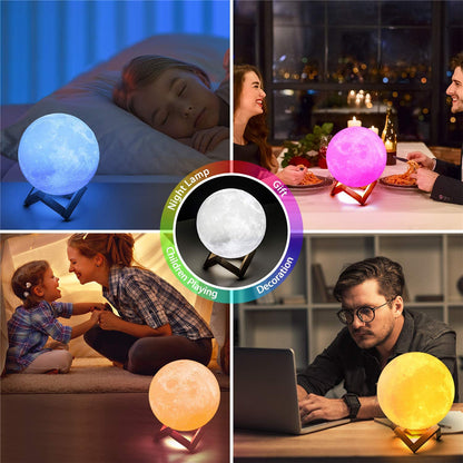 LED Night Lights Moon Lamp 3D Print Moonlight Timeable Dimmable Rechargeable Bedside Table Desk Lamp Children's Leds Night Light