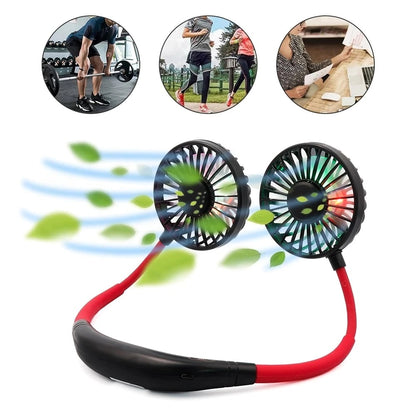 Neckband Fan, Mini Portable USB Double Fans Air Cooler