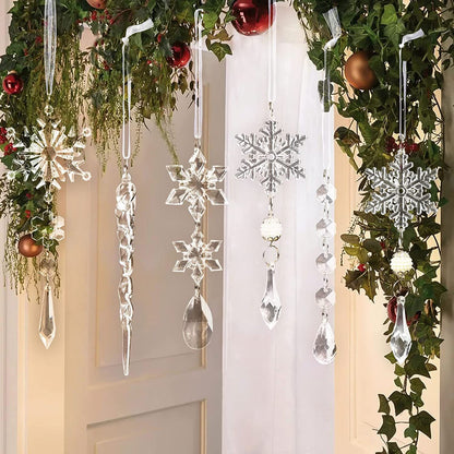 10pcs Christmas Tree Hanging Pendants Acrylic Ice Strip Snow Ceiling Xmas Ornaments New Year Christmas Decoration Home Decor