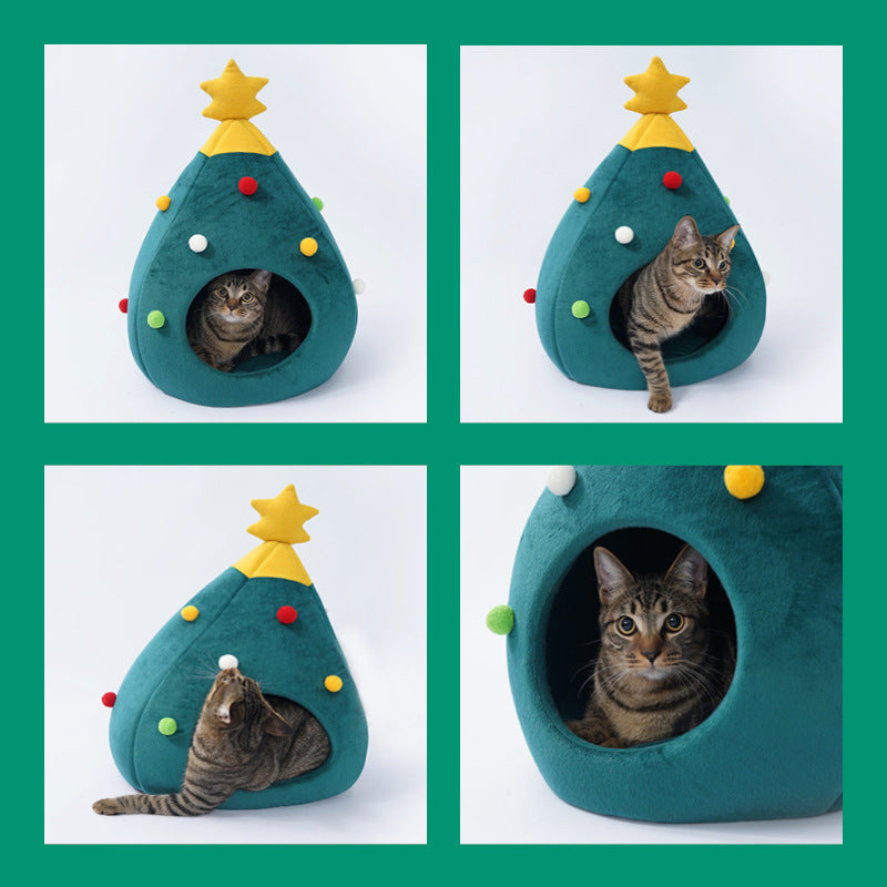 Christmas Tree Cat Bed Winter House