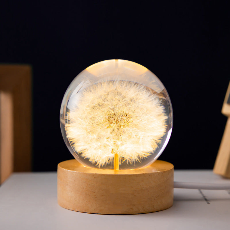 Luminous 3D Dandelion Sphere Crystal Ball, Preserved Flower