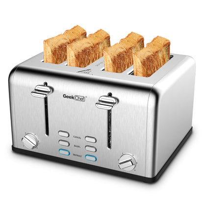 Geek Toaster 4 Slice, Extra-Wide Slot Dual Control Panels Of Bagel