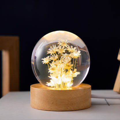 Luminous 3D Dandelion Sphere Crystal Ball, Preserved Flower