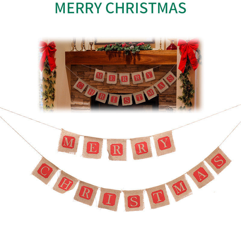 Merry Christmas Sackcloth Flag Banner Decoration