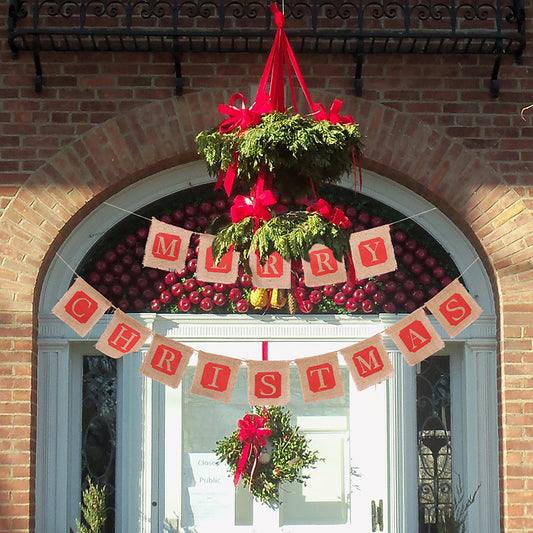 Merry Christmas Sackcloth Flag Banner Decoration