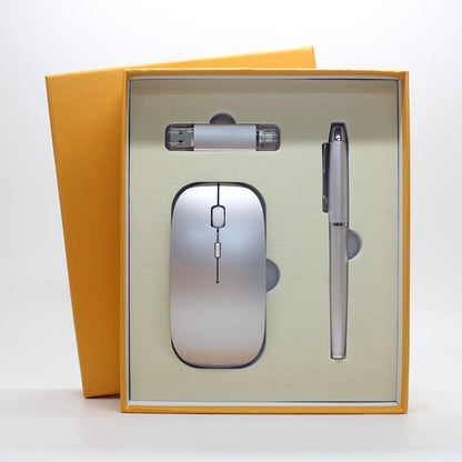 Factory direct businessthin wireless mouse + mobile U disk + pen three pieces of office gift custom-made LOGO