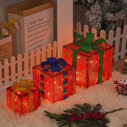 Lighted Up Outdoor Luminous Christmas Gift Box With Bow