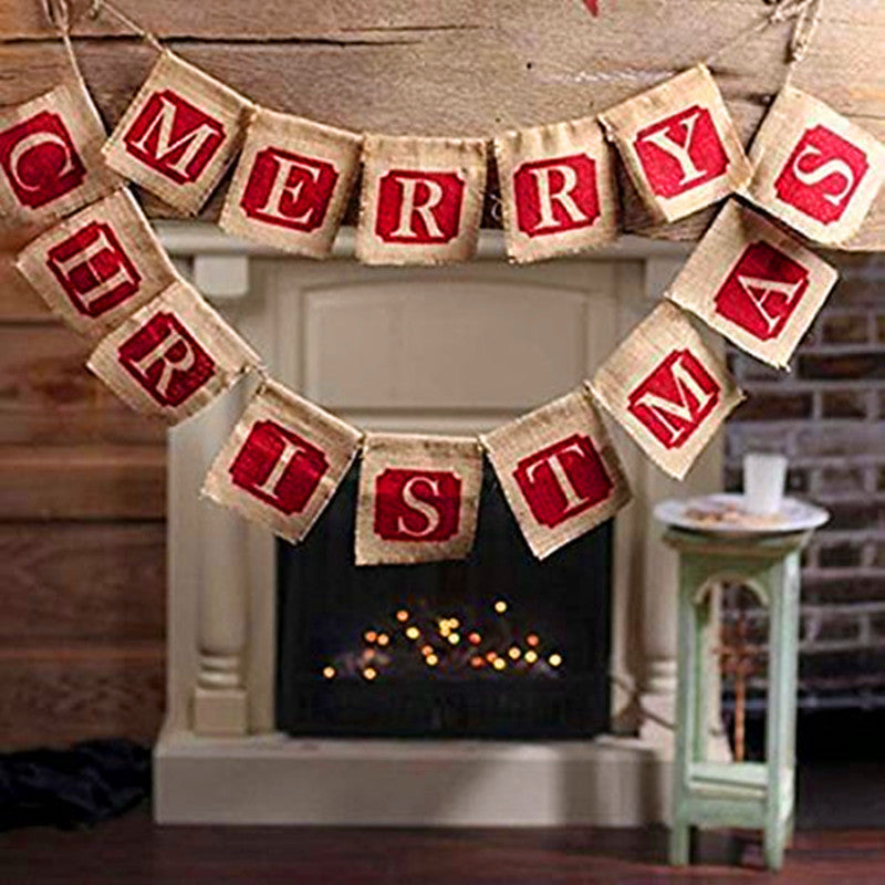 Merry Christmas Sackcloth Flag Banner Decoration