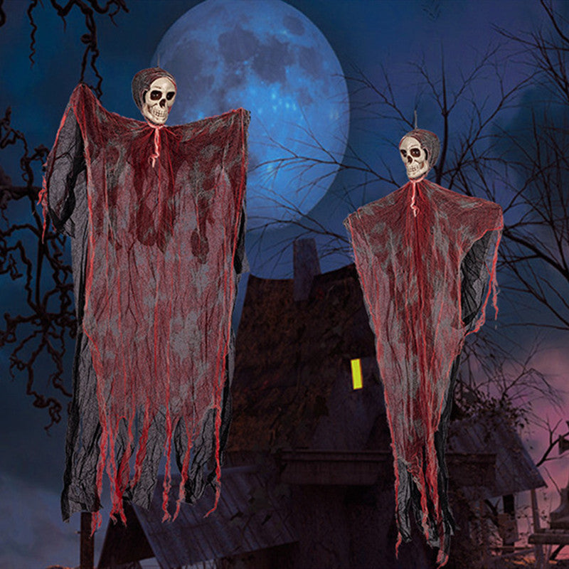 Halloween Hanging Ghost Pendant Dyed Blood Horror Skull Pendants For Halloween Party Patio Lawn Window House Decoration