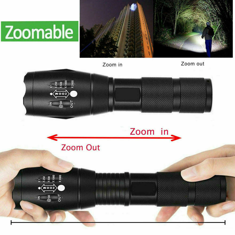 2Set High Power Torch Adjustable Focus LED Flashlight 5 Modes Lamp Batt Char