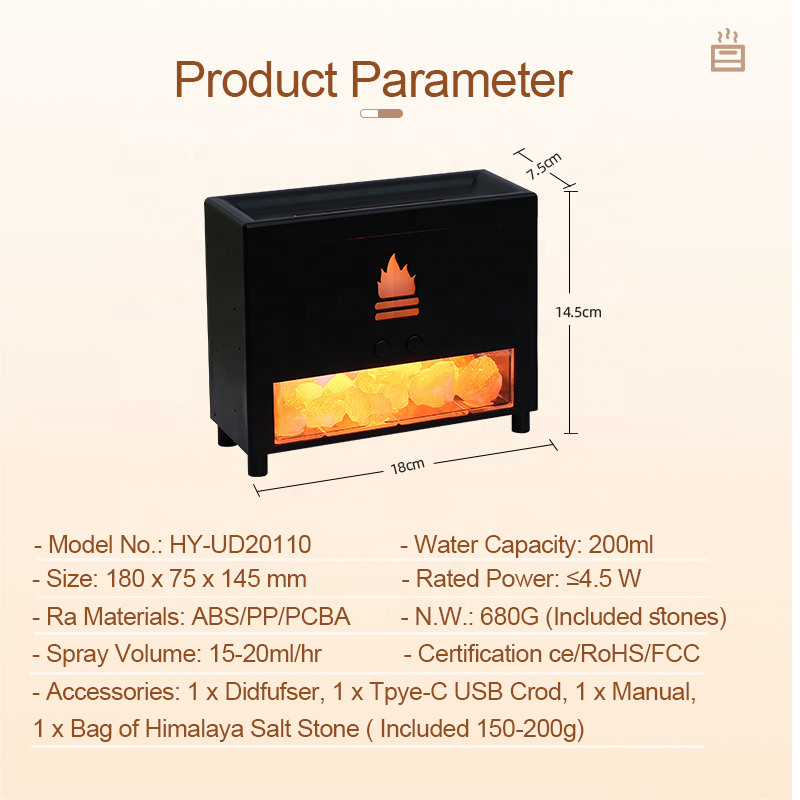 Flame Humidifier 3D Fire Flame With Salt Stone Simulated Fireplace