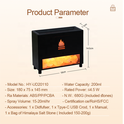 Flame Humidifier 3D Fire Flame With Salt Stone Simulated Fireplace