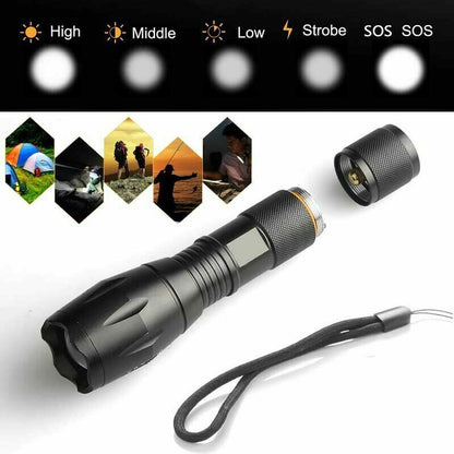 2Set High Power Torch Adjustable Focus LED Flashlight 5 Modes Lamp Batt Char