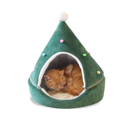 Christmas Tree Cat Bed Winter House