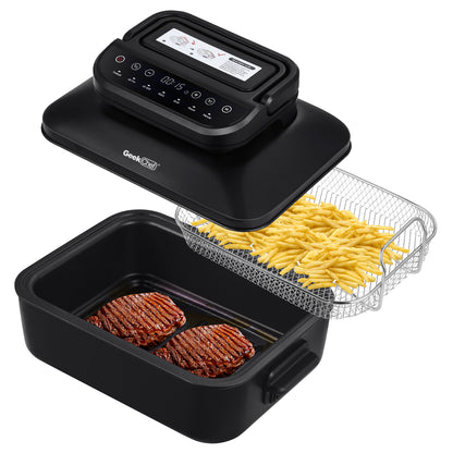 Geek 7 In 1 Air Fry, Roast, Bake, Portable 2 In 1 Indoor Tabletop Grill & Griddle