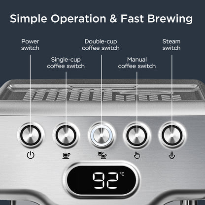 Geek 20 Bar Espresso Machine With Milk Frother, 1.8L Water Tank