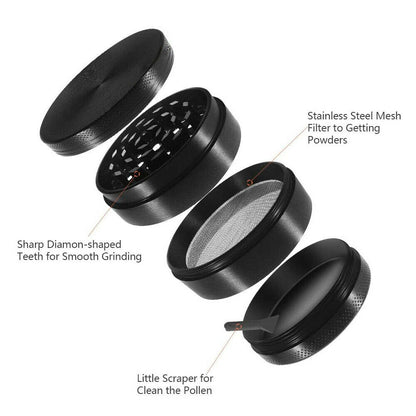 Herb Grinder 4-Piece Metal Small Hand Crusher Mill Magnetic Top Black US