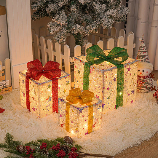 Lighted Up Outdoor Luminous Christmas Gift Box With Bow