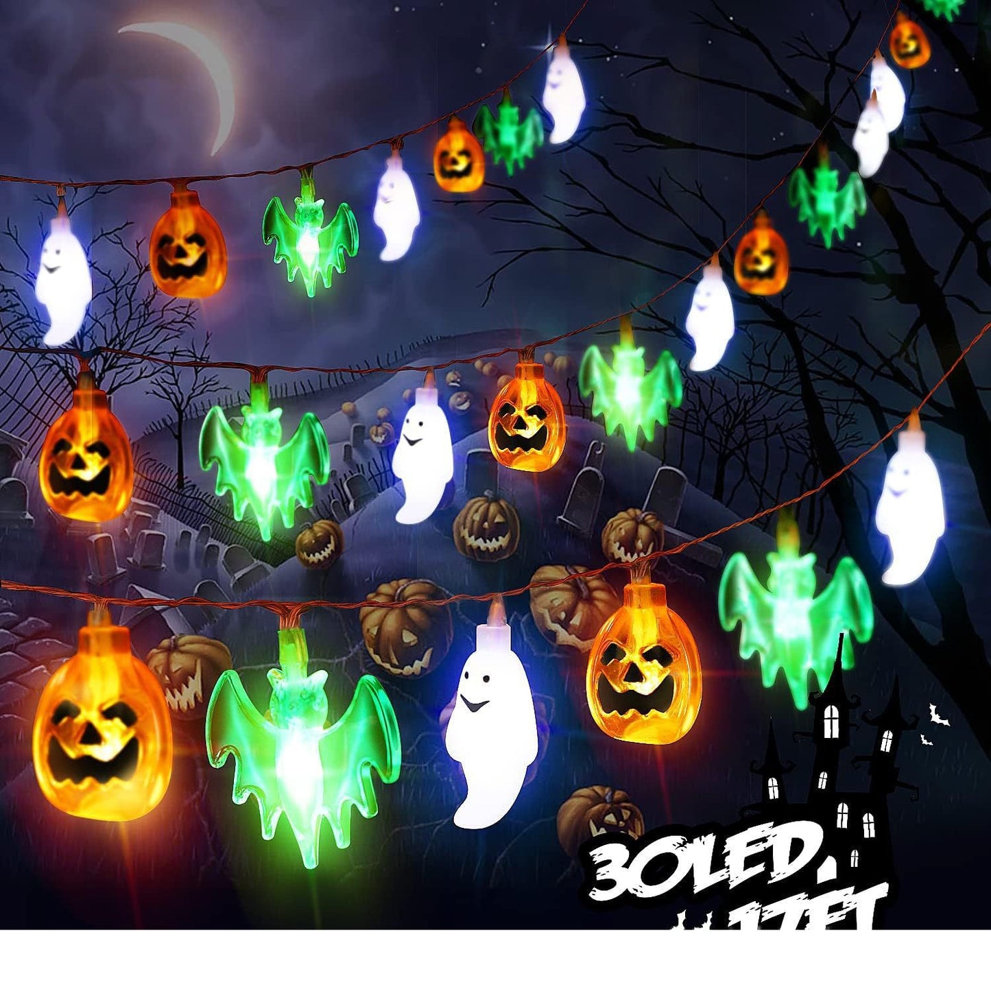 LED Halloween Pumpkin Spider Bat Skull String Light Lamp Home Garden Party Outdoor Halloween Decoration Lantern Light