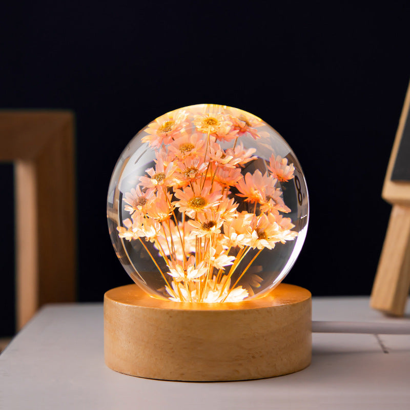 Luminous 3D Dandelion Sphere Crystal Ball, Preserved Flower