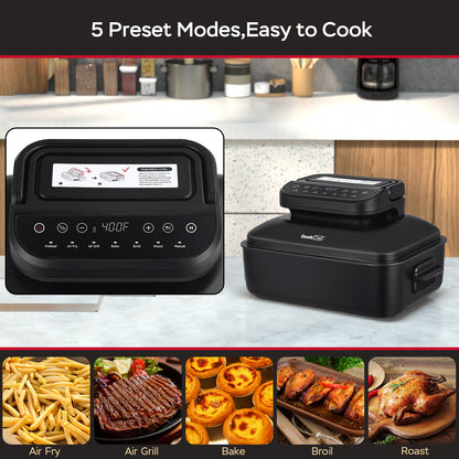 Geek 7 In 1 Air Fry, Roast, Bake, Portable 2 In 1 Indoor Tabletop Grill & Griddle