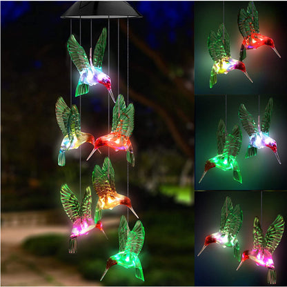 Outdoor Solar Wind Chime Lamp Hummingbird Butterfly Ball Wind Chime Garden Decoration