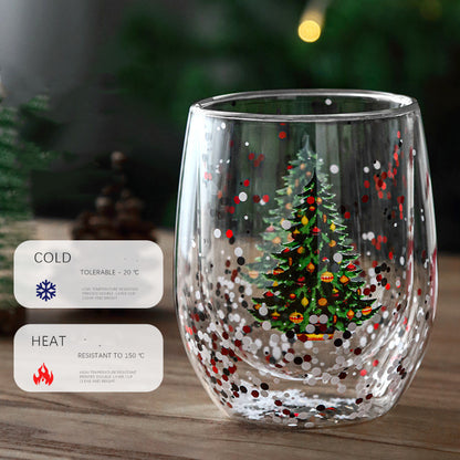 New Christmas Tree Cup Heat-resistant Double-layer Flowing Sequins