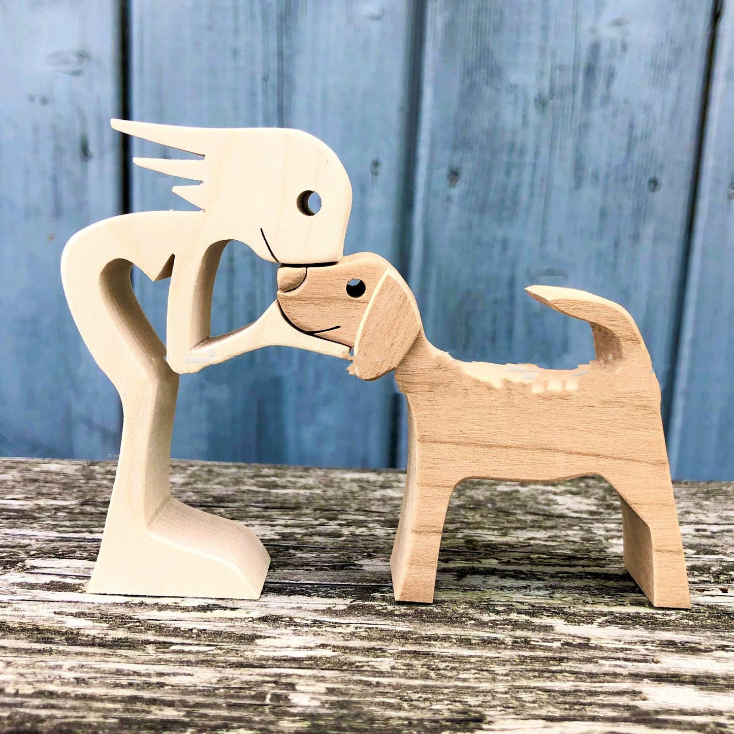 DIY Figurine Wood Dog Ornament Sculpture Home Decoration A Man A Dog Wood Sculpture Christmas Gifts Model Decor