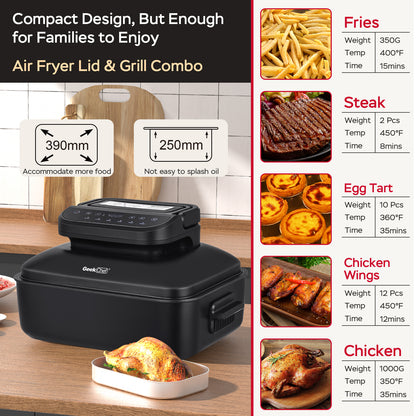 Geek 7 In 1 Air Fry, Roast, Bake, Portable 2 In 1 Indoor Tabletop Grill & Griddle