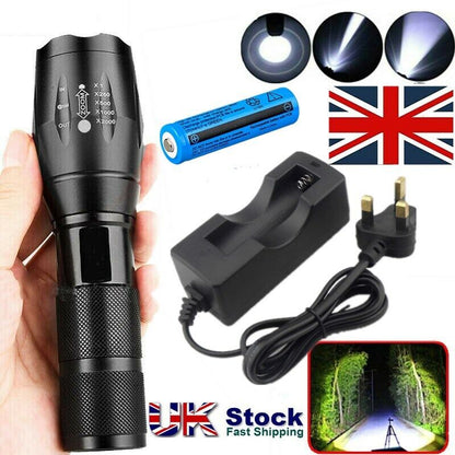 2Set High Power Torch Adjustable Focus LED Flashlight 5 Modes Lamp Batt Char