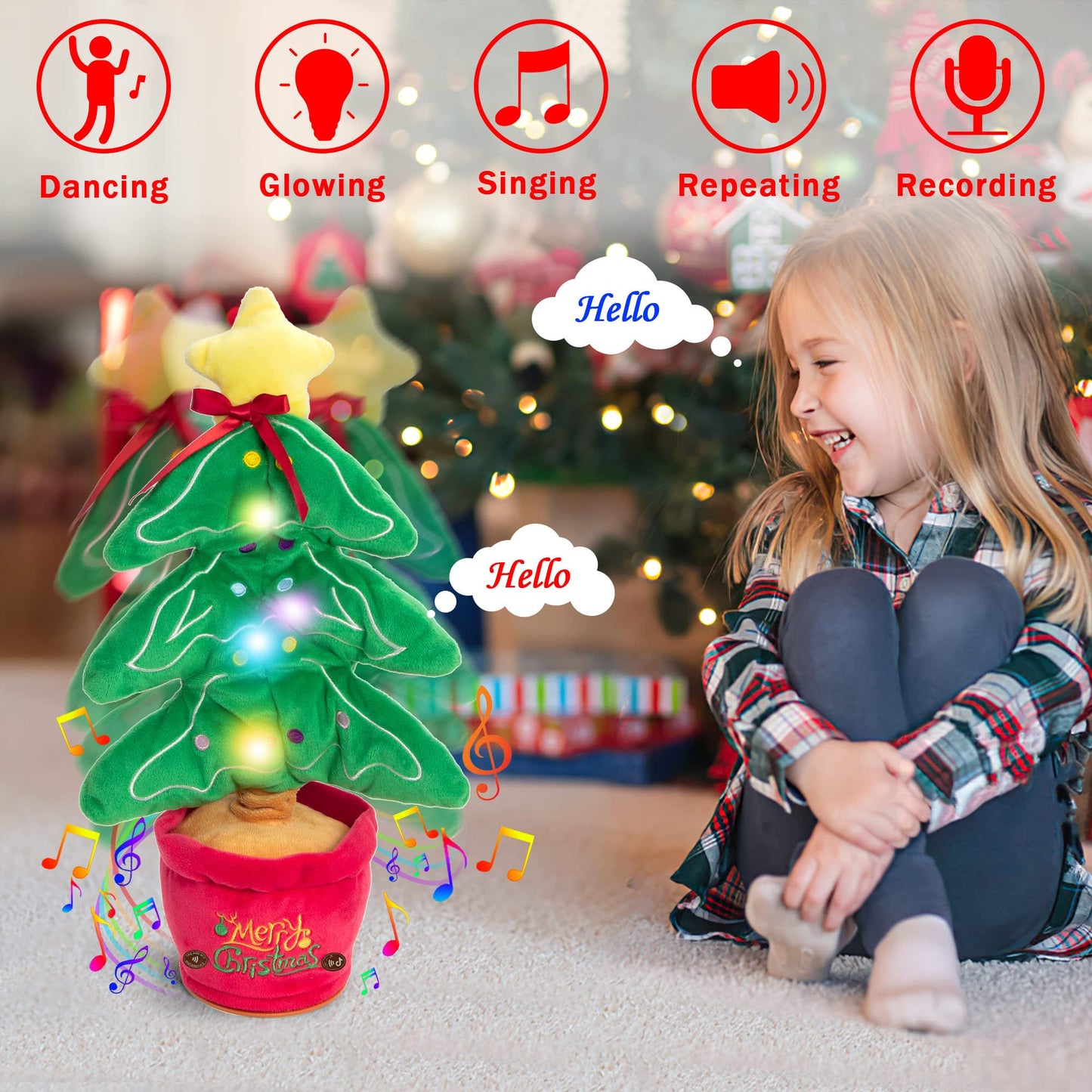 Dancing Christmas Toys Funny Tree Repeat Talking