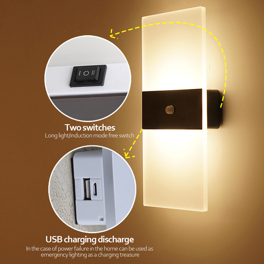 USB Rechargeable Wall Lights Home Indoor Motion Sensor Lighting Bedroom Bedside Lamp Corridor Stairway Decor Lights Wall Lamp