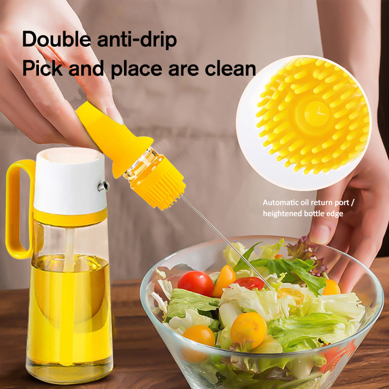 2 In 1 Oil Dispenser With Silicon Brush BBQ Oil Spray Glass Bottle Silicone For Barbecue Cooking Seasoning Bottle Kitchen Gadgets