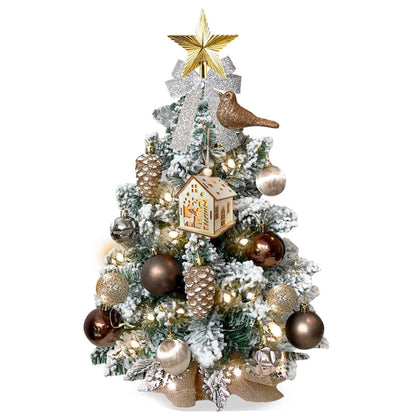 2ft Mini Christmas Tree With Light Woodland Artificial Small Tabletop Christmas Decoration With Flocked Snow, Exquisite Decor & Xmas Ornaments For Table Top For Home & Office