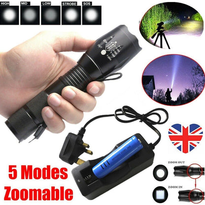 2Set High Power Torch Adjustable Focus LED Flashlight 5 Modes Lamp Batt Char